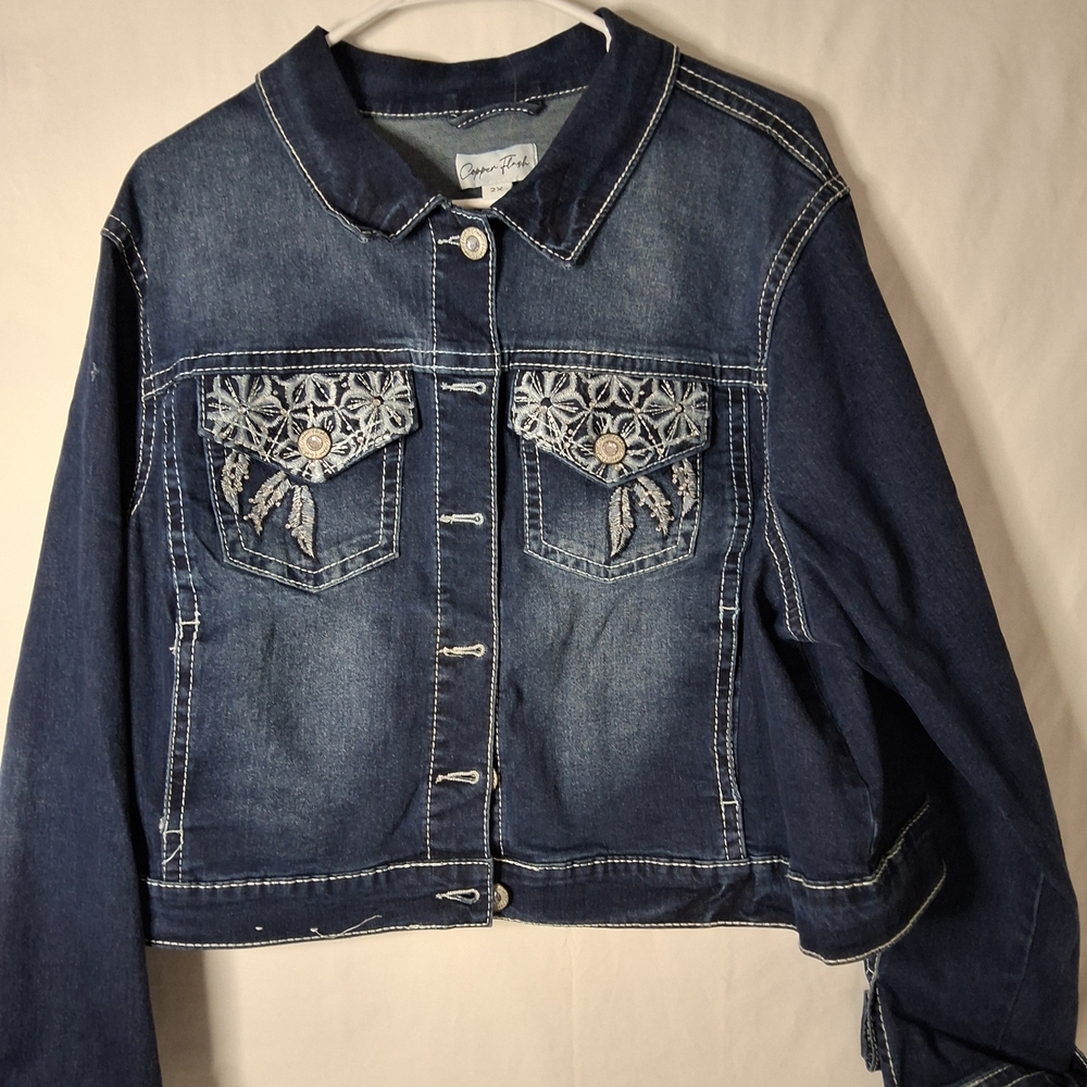 Navy Jean Jacket with Silver‎ And Bling Embroidery